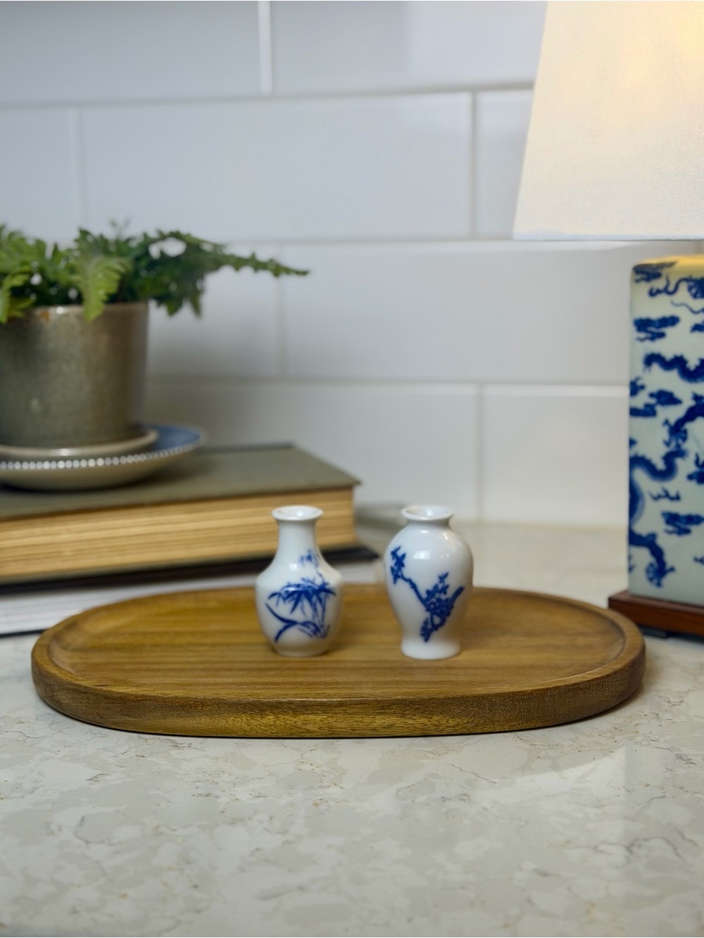Blue and White Mini Porcelain Vases - Set of 2